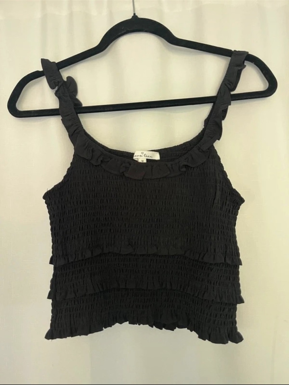 Love Tree Black Smocked Ruffle Tank